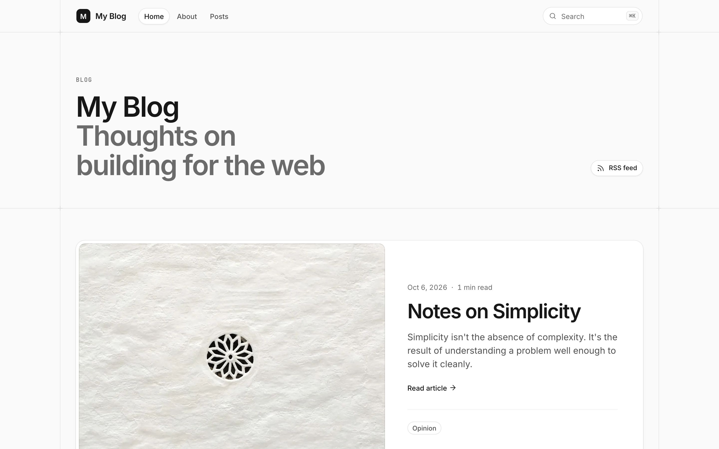 Official EmDash Blog template homepage